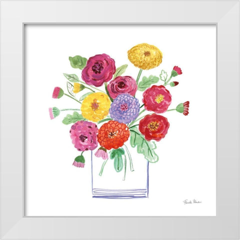 Mums White Modern Wood Framed Art Print by Zaman, Farida