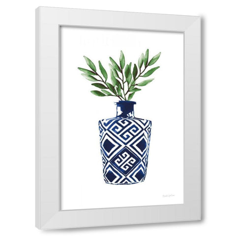 Cobalt Geometric Vases III White Modern Wood Framed Art Print by Charro, Mercedes Lopez