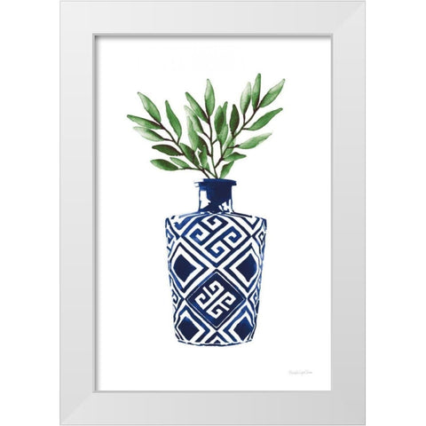 Cobalt Geometric Vases III White Modern Wood Framed Art Print by Charro, Mercedes Lopez