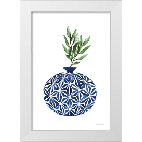 Cobalt Geometric Vases IV White Modern Wood Framed Art Print by Charro, Mercedes Lopez