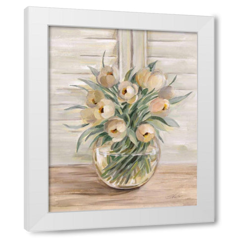 Blush Floral Bouquet White Modern Wood Framed Art Print by Vassileva, Silvia