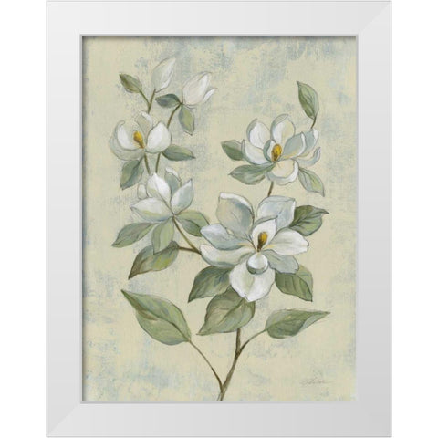 Sage Magnolia White Modern Wood Framed Art Print by Vassileva, Silvia