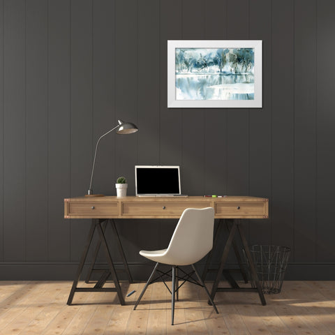 Blue Reflections White Modern Wood Framed Art Print by Pete, Katrina