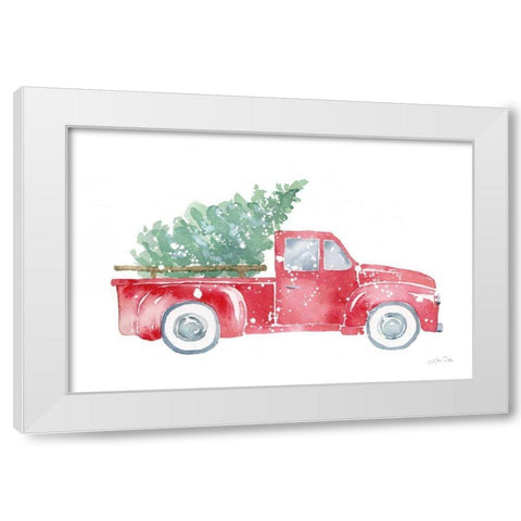 Christmas Truck White Modern Wood Framed Art Print by Pete, Katrina