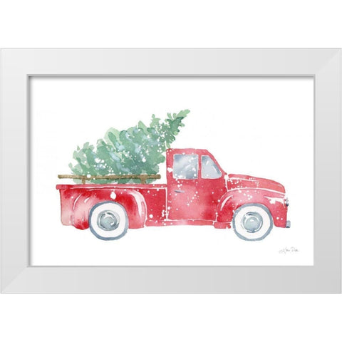 Christmas Truck White Modern Wood Framed Art Print by Pete, Katrina