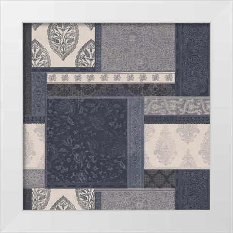 Exotic Threads Blue Cream White Modern Wood Framed Art Print by Wild Apple Portfolio