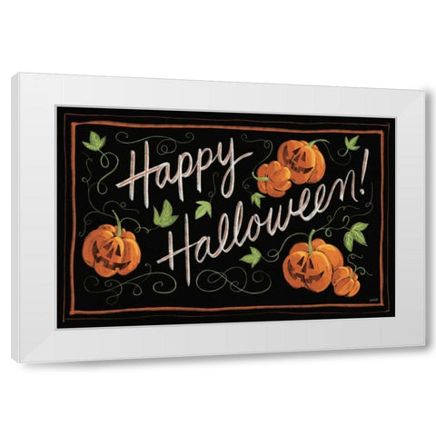 Happy Halloween Jack O Lanterns White Modern Wood Framed Art Print by Tavoletti, Anne