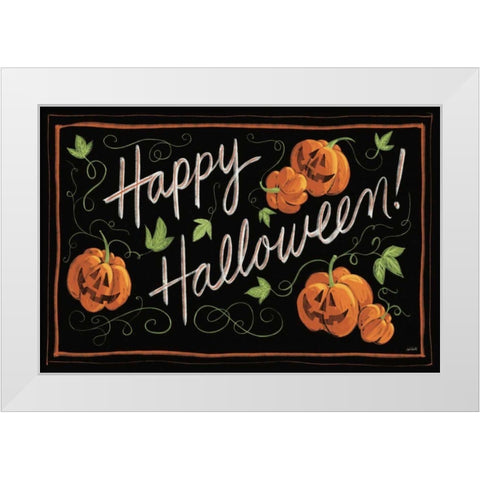 Happy Halloween Jack O Lanterns White Modern Wood Framed Art Print by Tavoletti, Anne