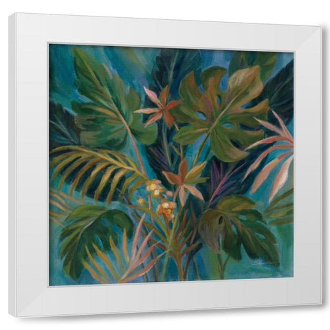 Midnight Tropical Leaves White Modern Wood Framed Art Print by Vassileva, Silvia