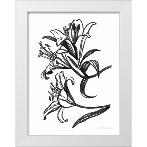 Ink Lilies II White Modern Wood Framed Art Print by Miller, Sara Zieve
