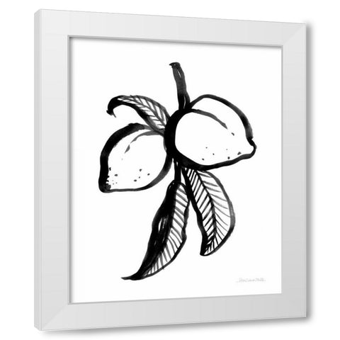 Ink Peaches White Modern Wood Framed Art Print by Miller, Sara Zieve