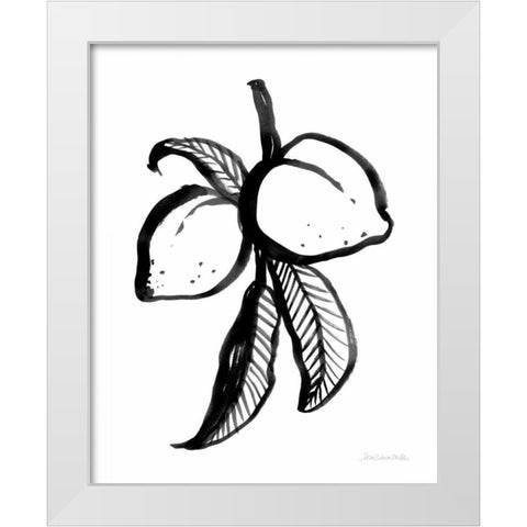 Ink Peaches White Modern Wood Framed Art Print by Miller, Sara Zieve