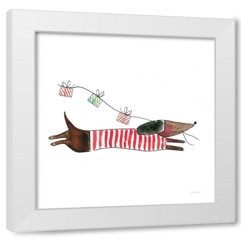 Holiday Dachshund White Modern Wood Framed Art Print by Charro, Mercedes Lopez