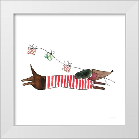 Holiday Dachshund White Modern Wood Framed Art Print by Charro, Mercedes Lopez