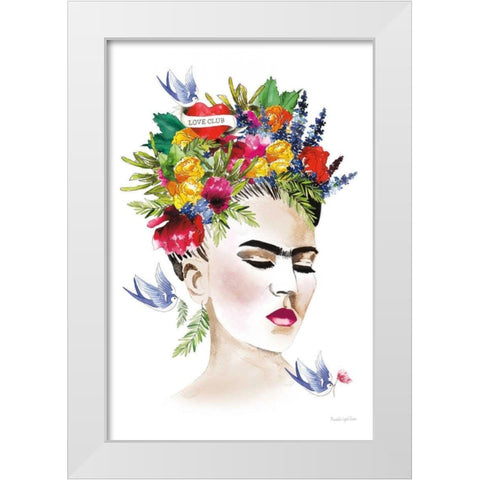 She is Frida White Modern Wood Framed Art Print by Charro, Mercedes Lopez