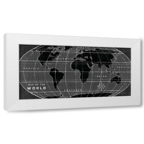 Chalkboard Map of the World White Modern Wood Framed Art Print by Schlabach, Sue