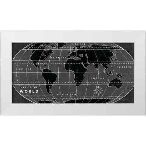 Chalkboard Map of the World White Modern Wood Framed Art Print by Schlabach, Sue