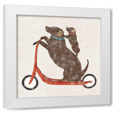 Doxie Ride Working White Modern Wood Framed Art Print by Schlabach, Sue