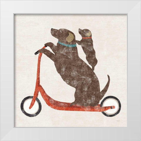 Doxie Ride Working White Modern Wood Framed Art Print by Schlabach, Sue