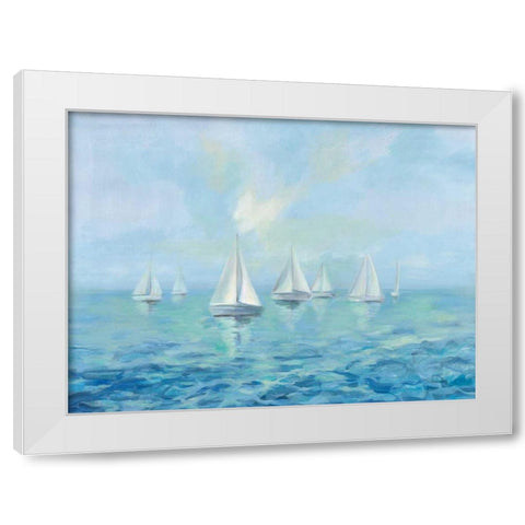 Boats in the Haze White Modern Wood Framed Art Print by Vassileva, Silvia