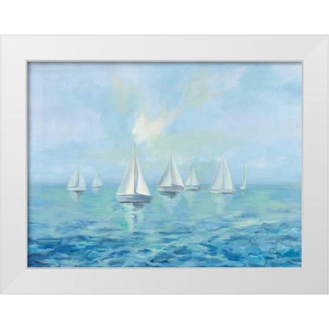 Boats in the Haze White Modern Wood Framed Art Print by Vassileva, Silvia
