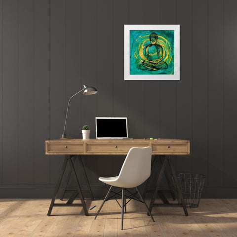 Centered Buddha White Modern Wood Framed Art Print by Day, Kellie