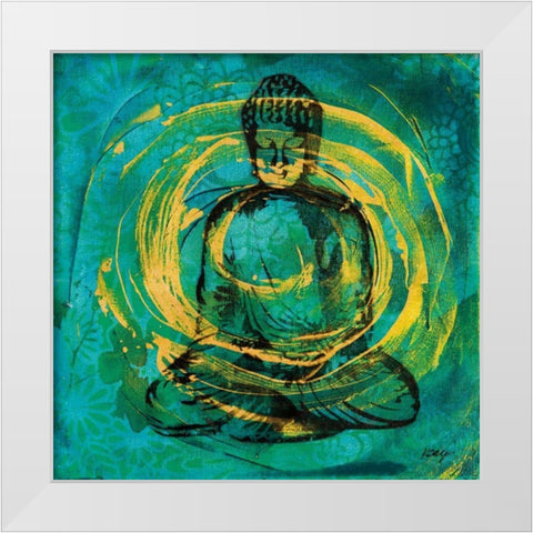 Centered Buddha White Modern Wood Framed Art Print by Day, Kellie