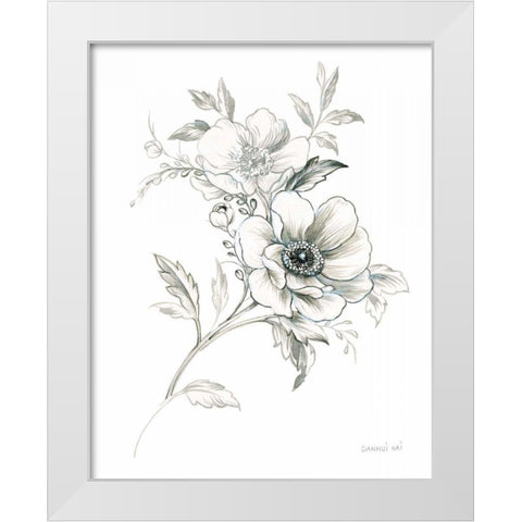 Sketchbook Garden VII BW White Modern Wood Framed Art Print by Nai, Danhui