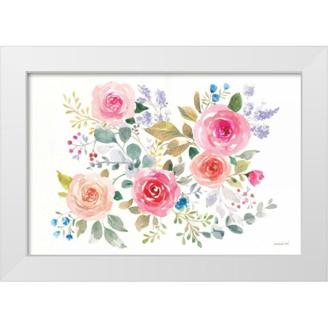 Lush Roses II Horizontal White Modern Wood Framed Art Print by Nai, Danhui