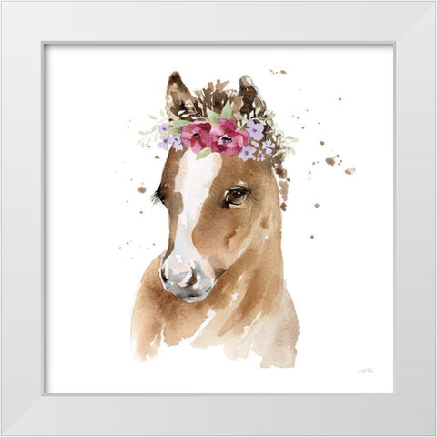Floral Pony Pink Sq White Modern Wood Framed Art Print by Pete, Katrina