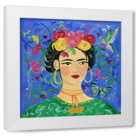 Frida Blue White Modern Wood Framed Art Print by Zaman, Farida