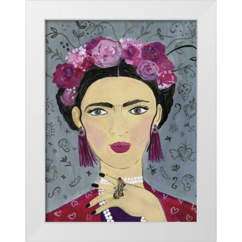Frida Gray White Modern Wood Framed Art Print by Zaman, Farida