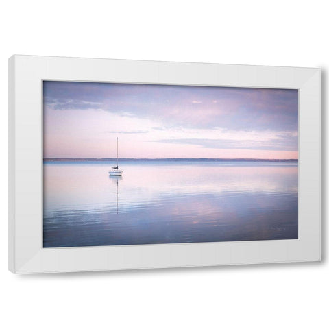 Sailboat in Bellingham Bay I Vignette White Modern Wood Framed Art Print by Majchrowicz, Alan