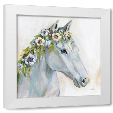 Lovely I Blue Flowers White Modern Wood Framed Art Print by Vertentes, Jeanette