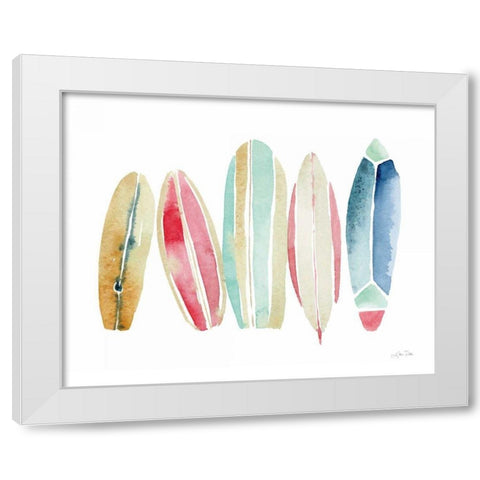 Surfboards in a Row White Modern Wood Framed Art Print by Pete, Katrina
