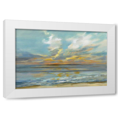 Rhythmic Sunset Waves White Modern Wood Framed Art Print by Vassileva, Silvia