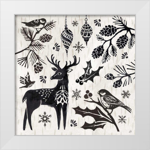 Woodcut Christmas III White Modern Wood Framed Art Print by Brissonnet, Daphne