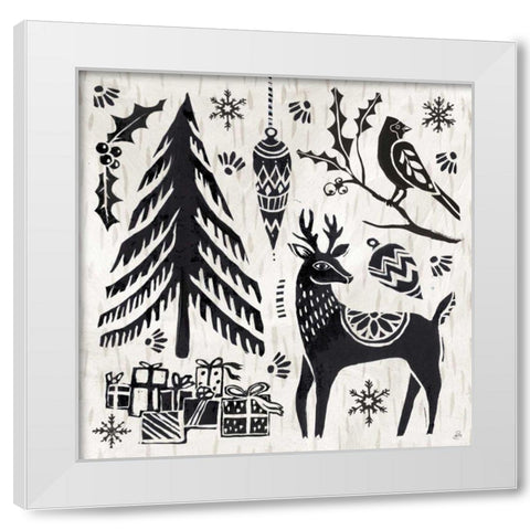 Woodcut Christmas V White Modern Wood Framed Art Print by Brissonnet, Daphne