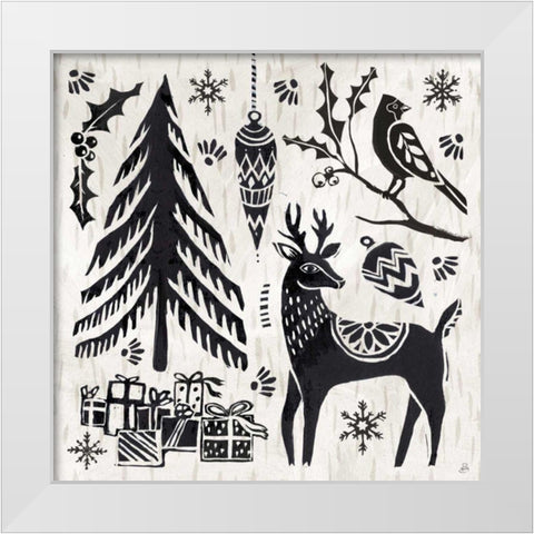 Woodcut Christmas V White Modern Wood Framed Art Print by Brissonnet, Daphne