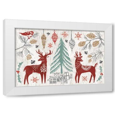 Woodcut Christmas I Color White Modern Wood Framed Art Print by Brissonnet, Daphne