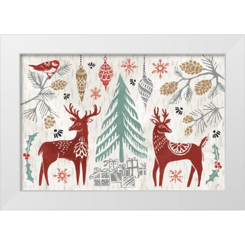 Woodcut Christmas I Color White Modern Wood Framed Art Print by Brissonnet, Daphne