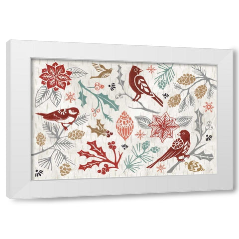 Woodcut Christmas II Color White Modern Wood Framed Art Print by Brissonnet, Daphne