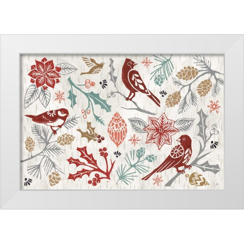 Woodcut Christmas II Color White Modern Wood Framed Art Print by Brissonnet, Daphne