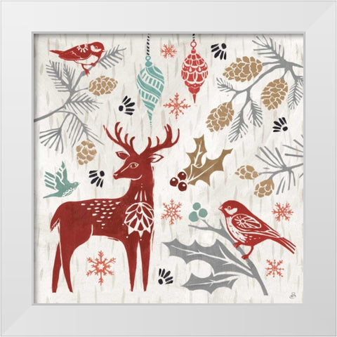 Woodcut Christmas III Color White Modern Wood Framed Art Print by Brissonnet, Daphne
