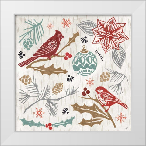 Woodcut Christmas VI Color White Modern Wood Framed Art Print by Brissonnet, Daphne