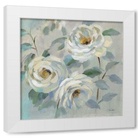Blue Gray Floral White Modern Wood Framed Art Print by Vassileva, Silvia