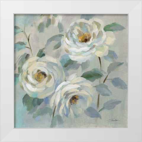 Blue Gray Floral White Modern Wood Framed Art Print by Vassileva, Silvia