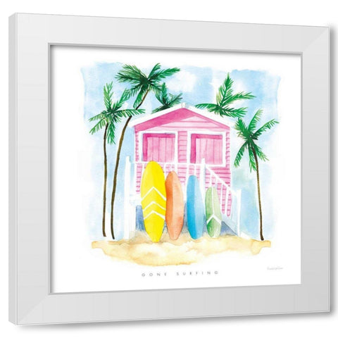 Gone Surfing White Modern Wood Framed Art Print by Charro, Mercedes Lopez