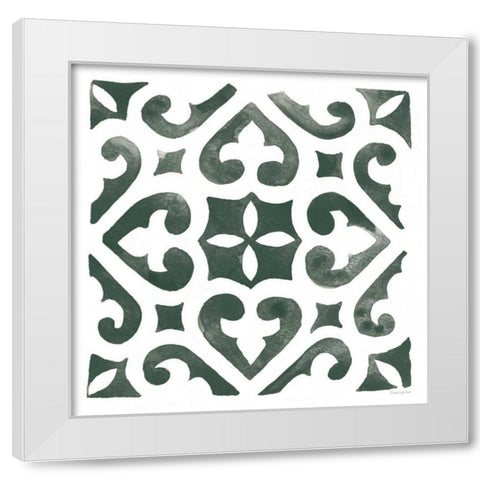 Andalusian Tile I Pine Green White Modern Wood Framed Art Print by Charro, Mercedes Lopez