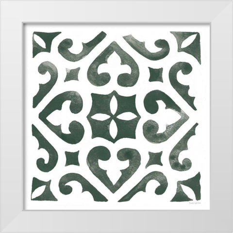 Andalusian Tile I Pine Green White Modern Wood Framed Art Print by Charro, Mercedes Lopez